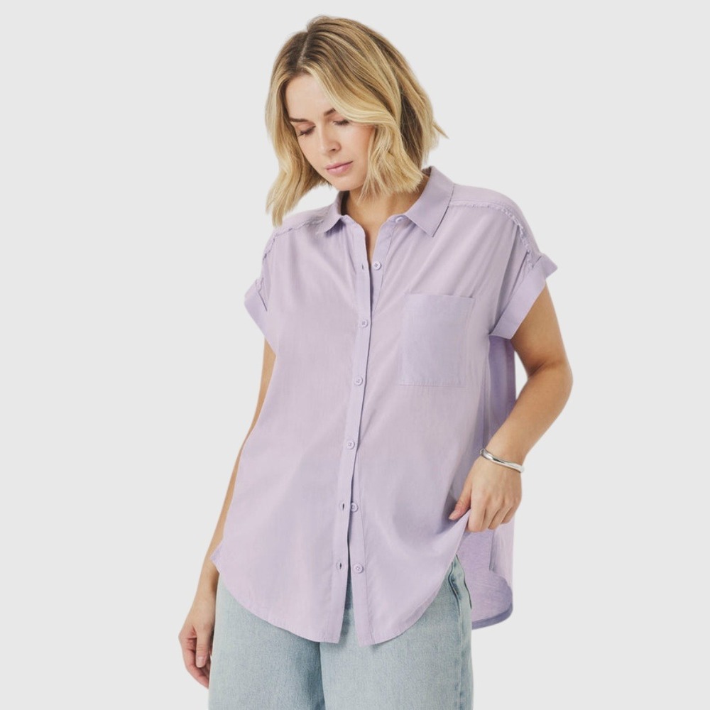 Splendid Paige Relaxed‎ Oversized Short Sleeve Shirt XS Lavender NWT